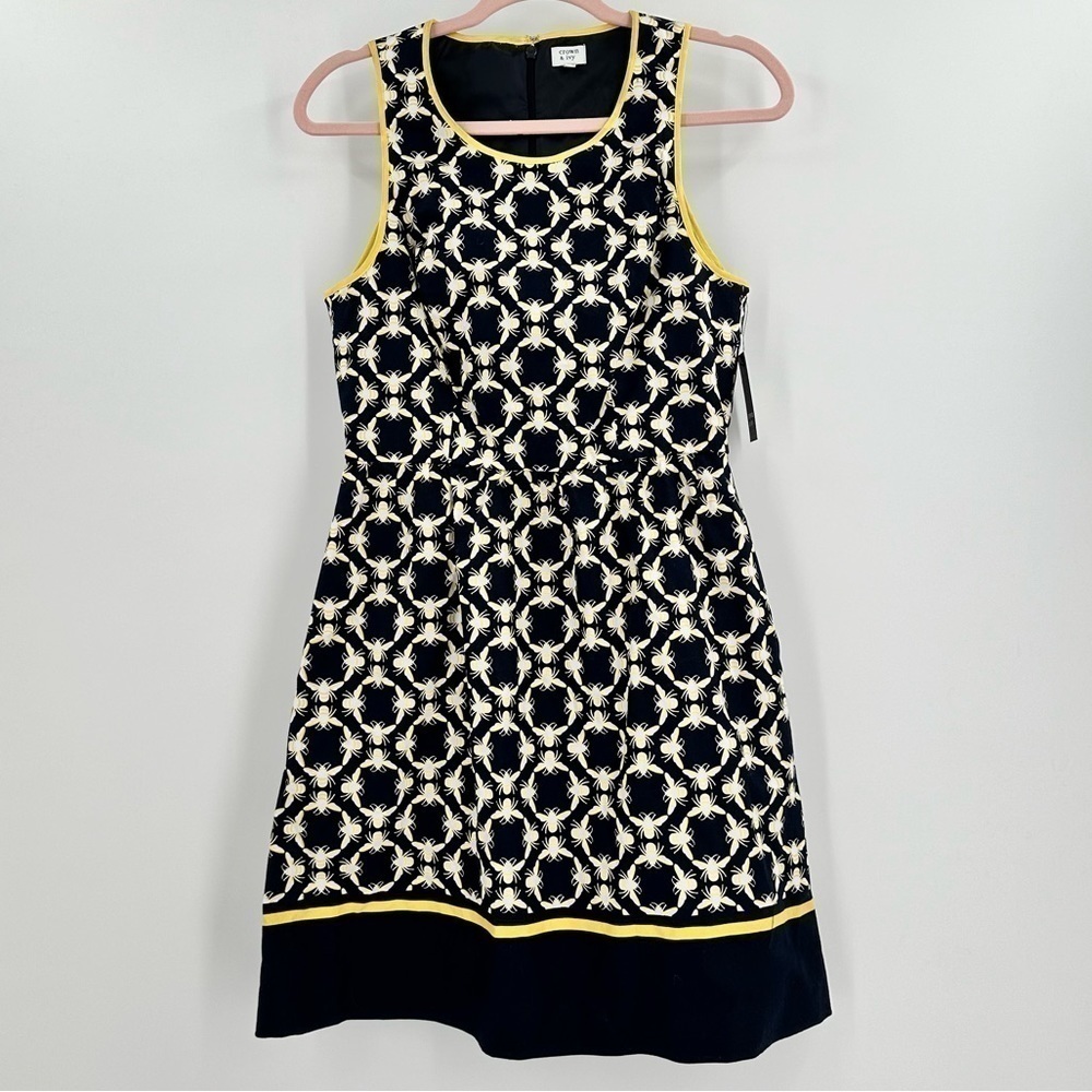 Crown & Ivy NWT Novel Navy Sunshiny Days Bee Print Cotton Dress Women’s Size 4